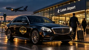 Luxury Vialux Transfer at Luton Airport Illustration of a Luton taxi service and executive airport transfer vehicle